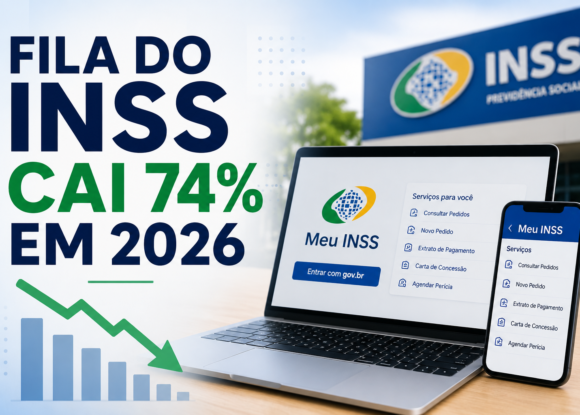 Fila do INSS cai 74% em 2026